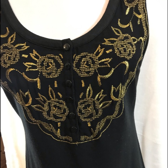 Free People Black & Gold Embroidery Dress - Picture 3 of 7